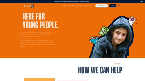 Screenshot of the Centre Thirty Three Young People's Counselling And Information Service website
