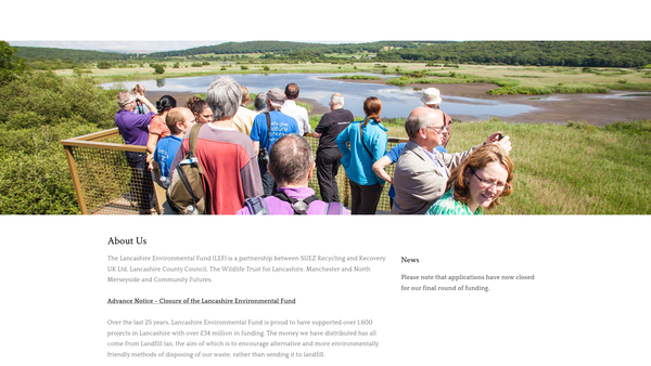 Screenshot of the Lancashire Environmental Fund Limited website