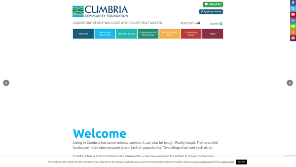 Screenshot of the Cumbria Community Foundation website