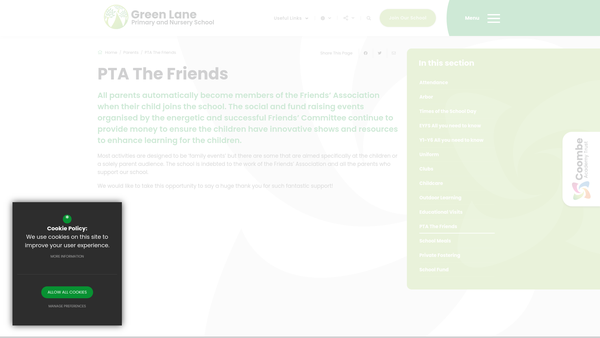 Screenshot of the Friends Of Green Lane School website