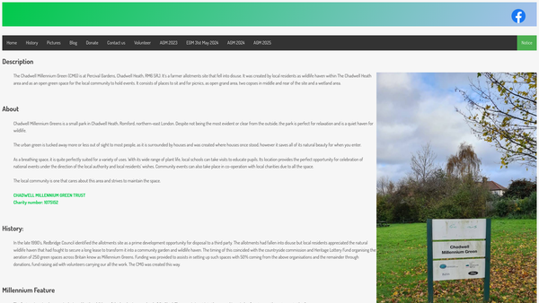 Screenshot of the Chadwell Millennium Green Trust website