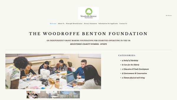 Screenshot of the Woodroffe Benton Foundation website