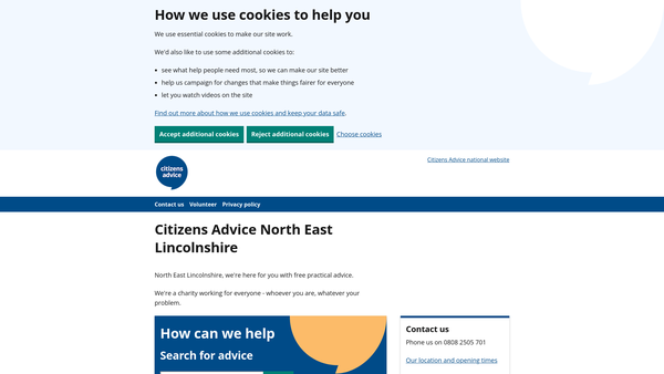 Screenshot of the Grimsby, Cleethorpes And District Citizens Advice Bureau website