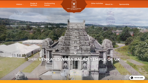 Screenshot of the Tividale Tirupathi Balaji Temple website