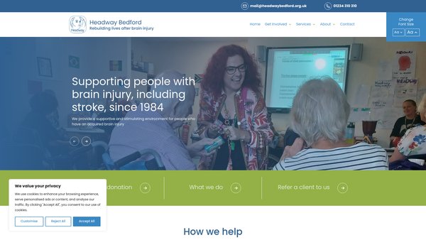 Screenshot of the Headway Bedford website