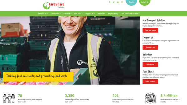 Screenshot of the Fareshare Yorkshire Limited website