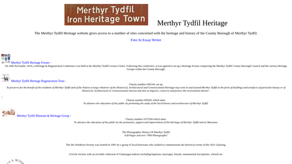 Screenshot of the Merthyr Tydfil Museum And Heritage Group website