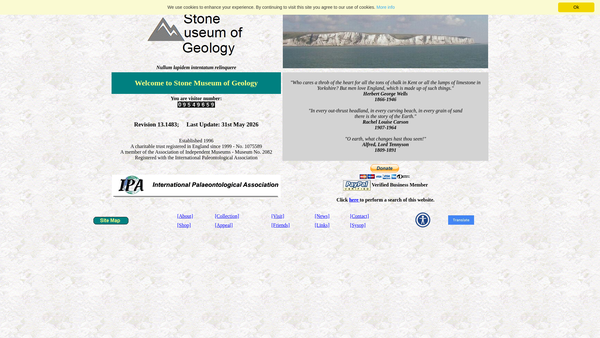 Screenshot of the Stone Museum Of Geology website