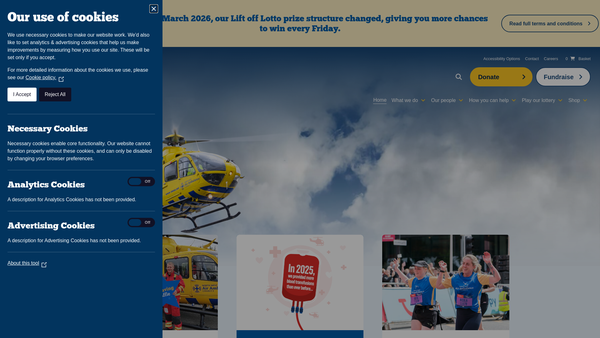 Screenshot of the North West Air Ambulance website