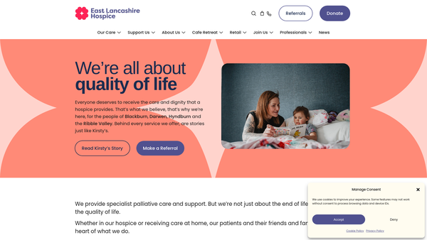 Screenshot of the The East Lancashire Hospice website