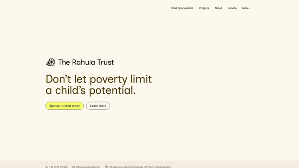 Screenshot of the The Rahula Trust website