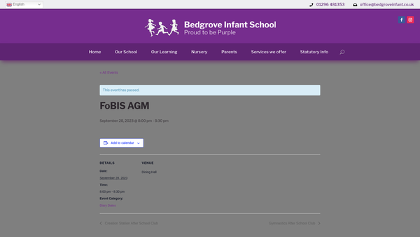 Screenshot of the Friends of Bedgrove Infant School website