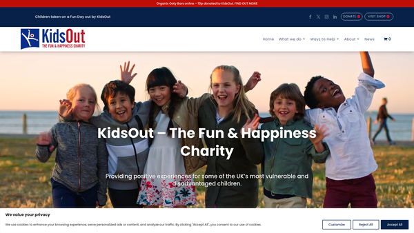 Screenshot of the Kids Out UK website