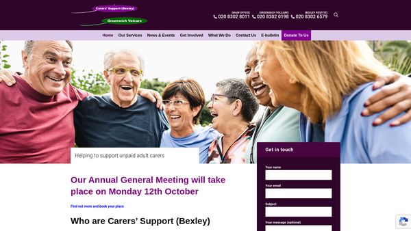 Screenshot of the Carers' Support (Bexley) website