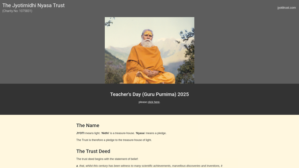 Screenshot of the The Jyotirnidhi Nyasa Trust website