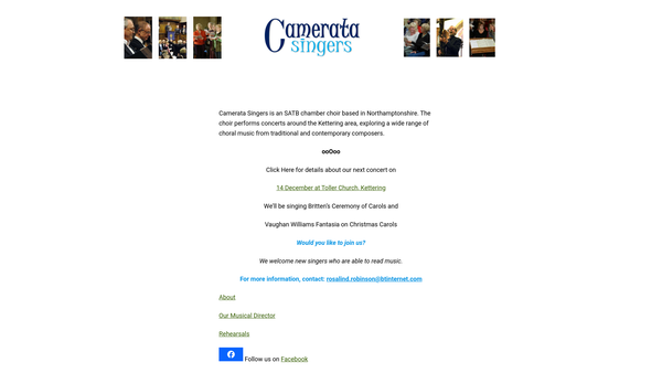 Screenshot of the Camerata Singers website