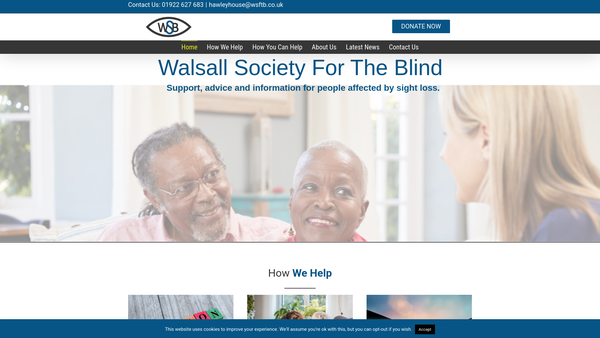 Screenshot of the Walsall Society For The Blind Limited website