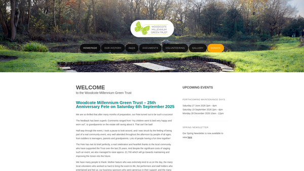 Screenshot of the Woodcote Millennium Green Trust website