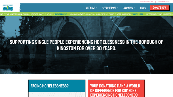 Screenshot of the Kingston Churches Action On Homelessness website