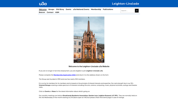 Screenshot of the Leighton Linslade U3A website