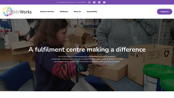 Screenshot of the Paper Works (Harrogate) Limited website