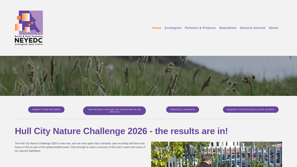 Screenshot of the Yorkshire And Humber Ecological Data Trust website