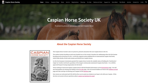 Screenshot of the Caspian Horse Society website