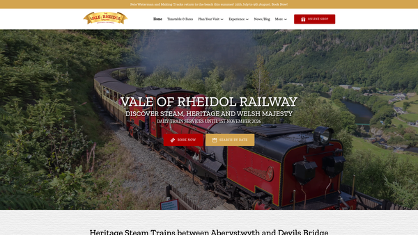 Screenshot of the Vale Of Rheidol Railway Limited website