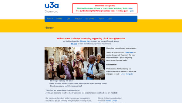 Screenshot of the The Charnwood U3A website