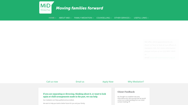 Screenshot of the Mid Mediation And Counselling Ltd website