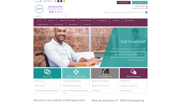 Screenshot of the Nottinghamshire Disabled Peoples Movement website