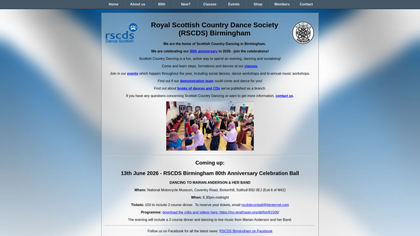 Screenshot of the The Royal Scottish Country Dance Society (Birmingham) website