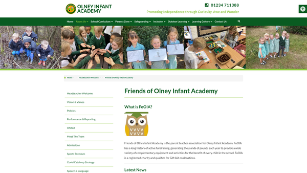 Screenshot of the Friends Of Olney Infant Academy website