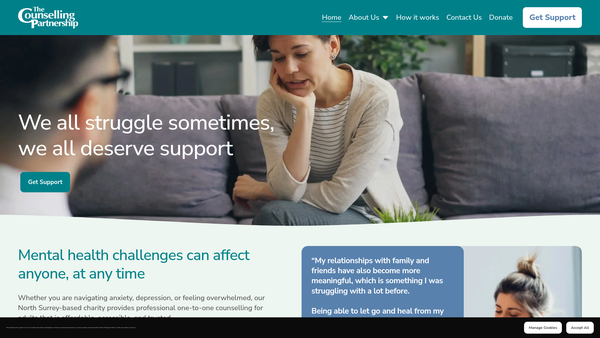 Screenshot of the North Surrey Community Counselling Partnership website