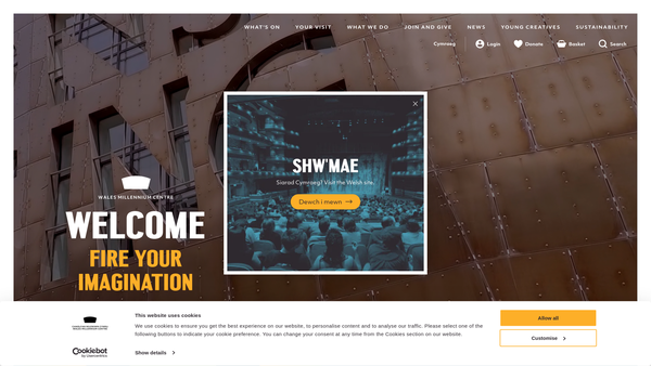 Screenshot of the Wales Millennium Centre (Theatre) Limited website
