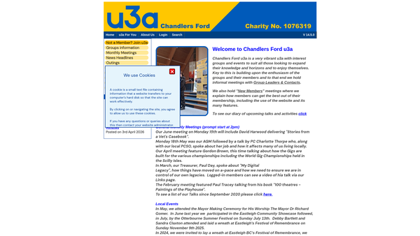 Screenshot of the Chandlers Ford U3A website