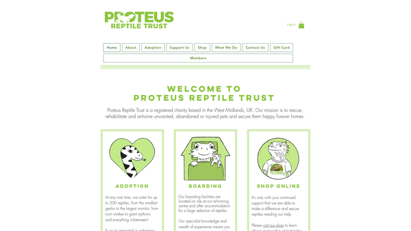 Screenshot of the Proteus Reptile Trust website