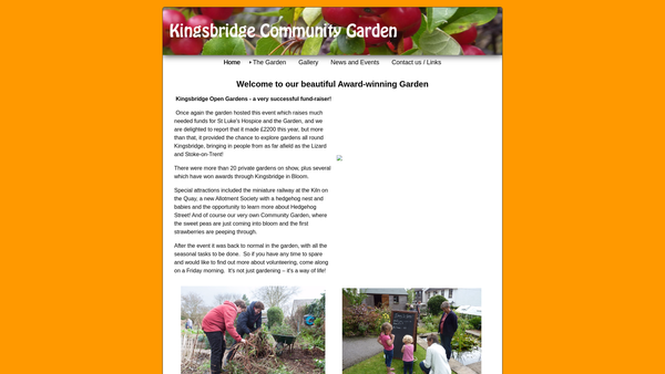 Screenshot of the Kingsbridge Community Garden website
