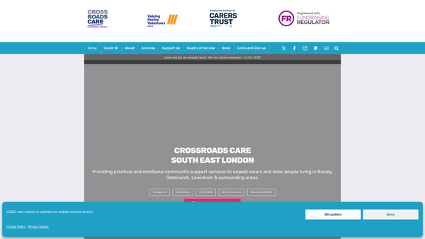 Screenshot of the Bexley Crossroads Care Limited website
