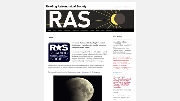 Screenshot of the Reading Astronomical Society website