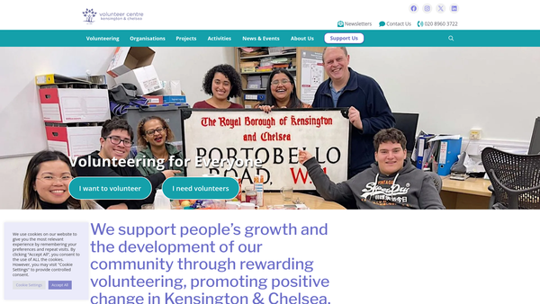 Screenshot of the Volunteer Centre Kensington & Chelsea website