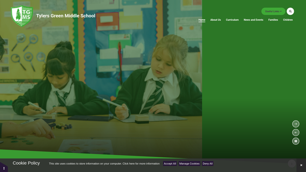 Screenshot of the Tylers Green Middle School Fund website