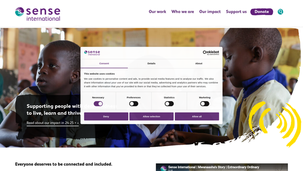 Screenshot of the Sense International website