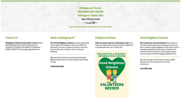 Screenshot of the Kidlington And District Information Centre website