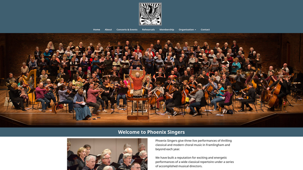 Screenshot of the Phoenix Singers (Suffolk) website