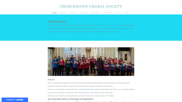 Screenshot of the Churchdown Choral Society website
