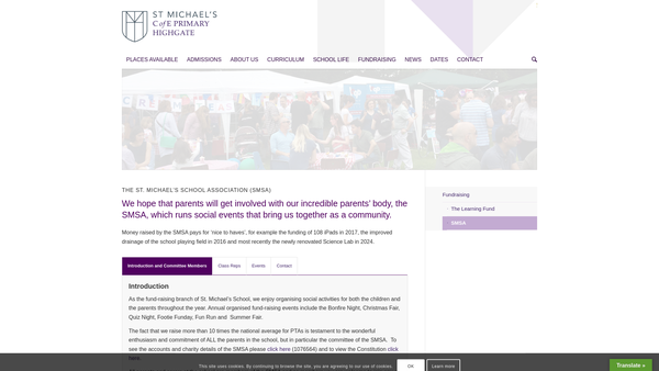 Screenshot of the St Michael's School Association website