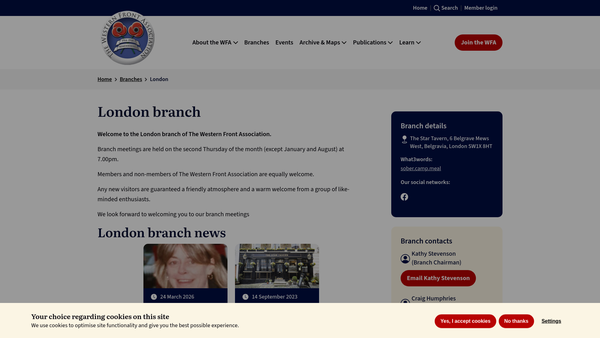 Screenshot of the Western Front Association London Branch website