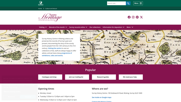 Screenshot of the Surrey History Trust website