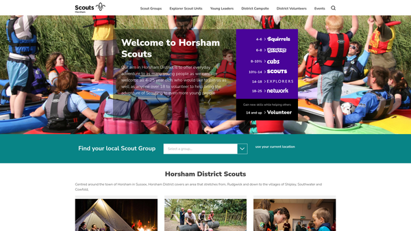 Screenshot of the Horsham District Scout Council website
